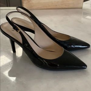 Black patent leather sling back